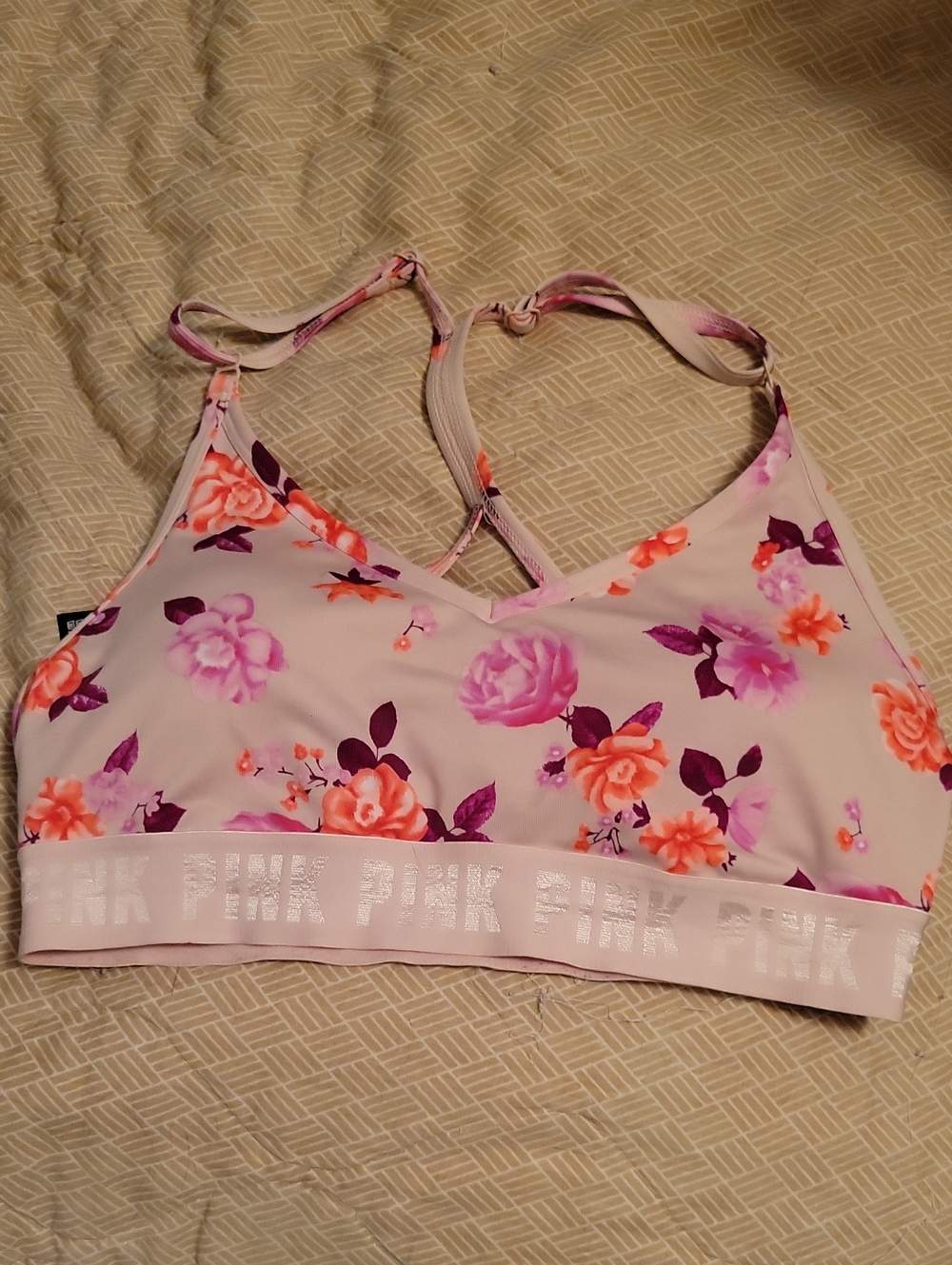 PINK Victoria's Secret Floral Light Pink Strappy Sports Bralette
